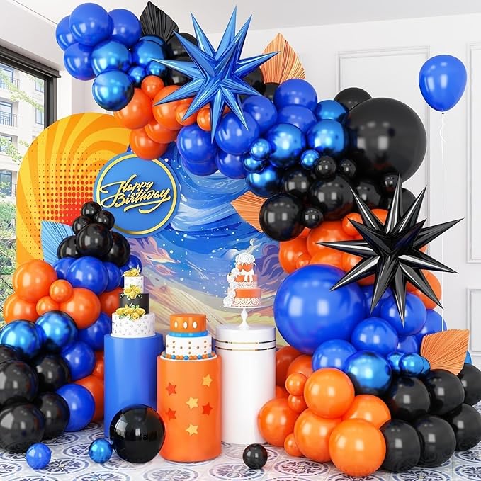 Black Orange Blue Balloon Arch Kit,Royal Blue Black Balloon Garland