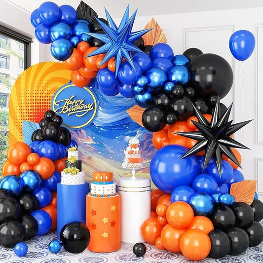 Black Orange Blue Balloon Arch Kit,Royal Blue Black Balloon Garland