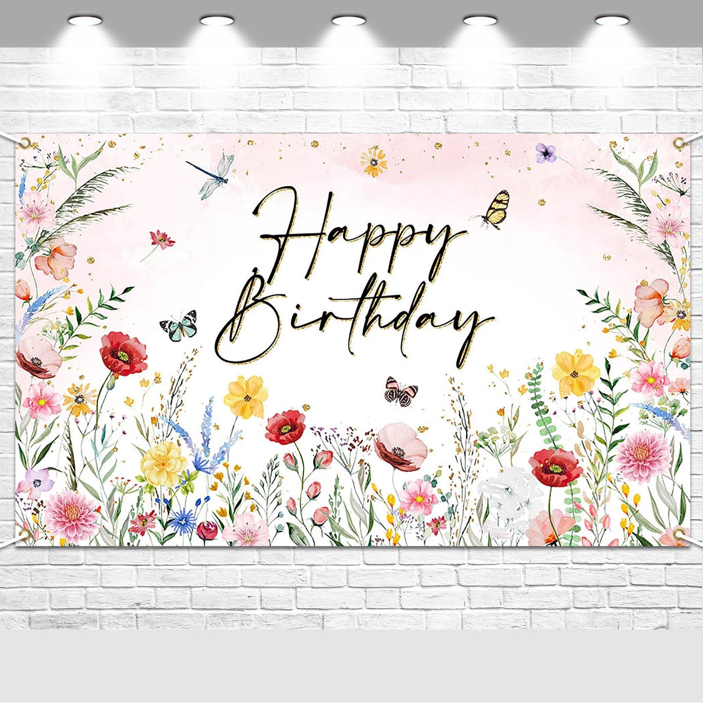 Avezano Wildflower Birthday Backdrop Girls Floral Birthday Banner