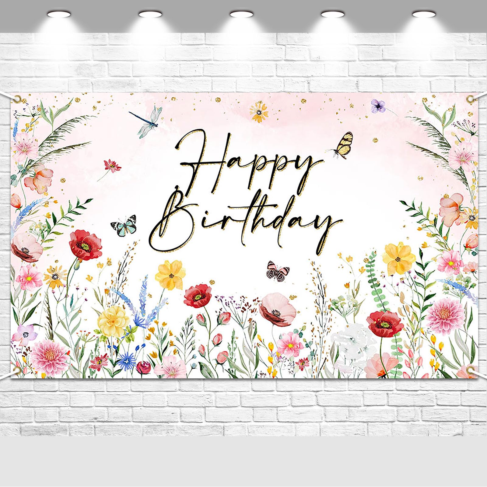 Avezano Wildflower Birthday Backdrop Girls Floral Birthday Banner