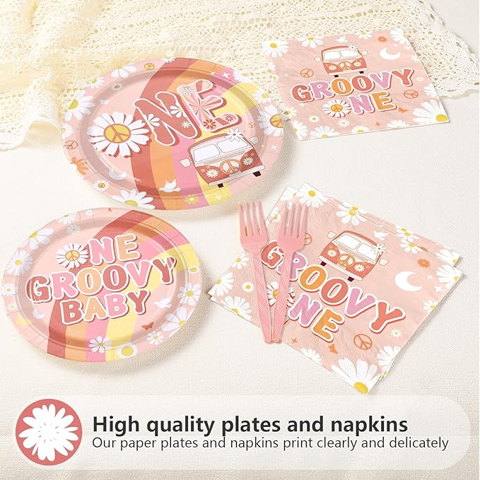 96Pcs Groovy One Birthday Party Decorations Boho Groovy 1st Birthday