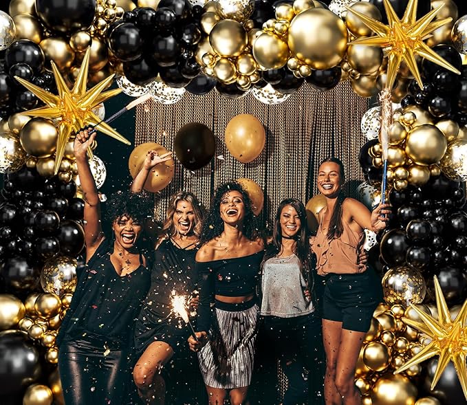 FOTIOMRG Black and Gold Balloons Garland Arch Kit, 5 10 12 18inch