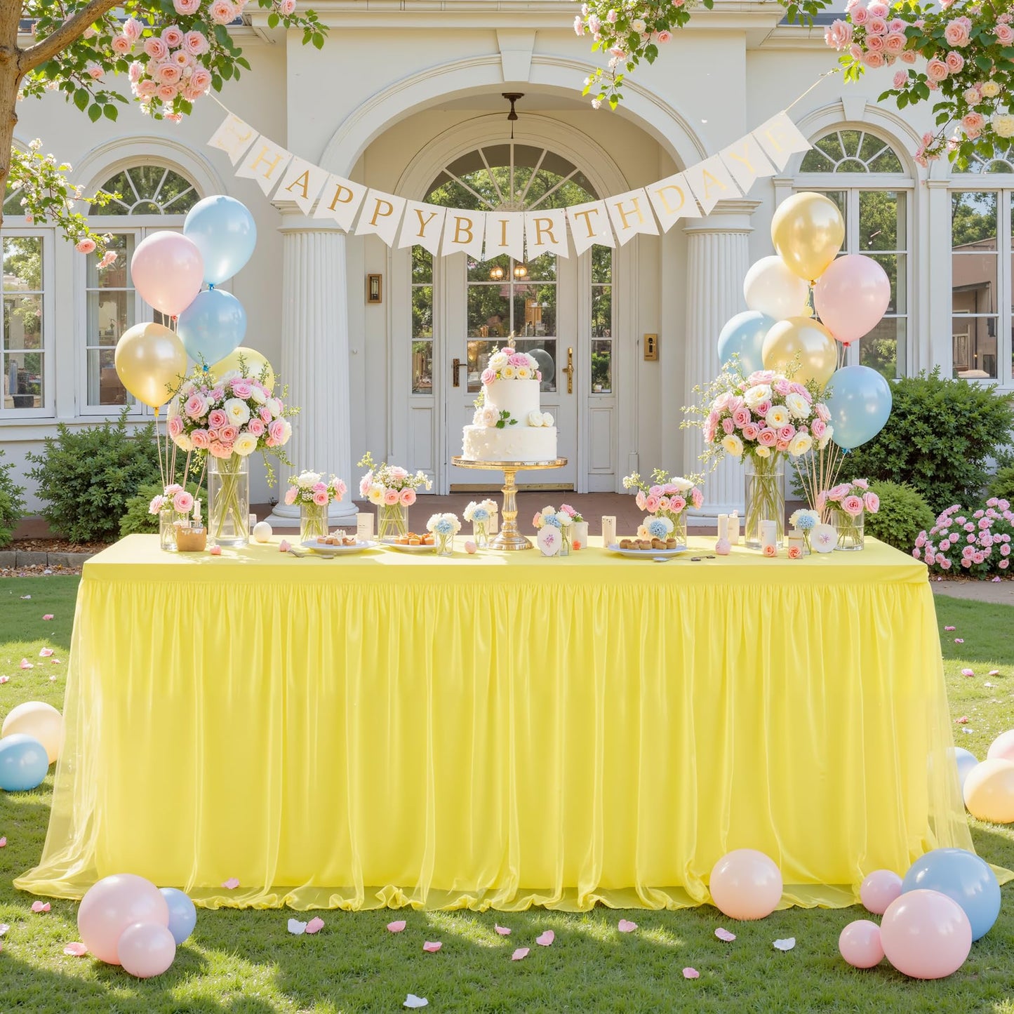Yellow Tulle Tablecloth for 6 Foot Rectangular Tables 6ft Yellow