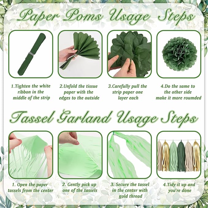 Sage Green Birthday Decorations Kit for Green Neutral Boho Party