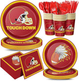 168pcs Red Football Party Supplies Touch Down Plates Napkins