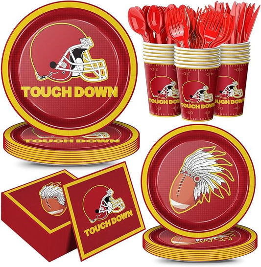 168pcs Red Football Party Supplies Touch Down Plates Napkins
