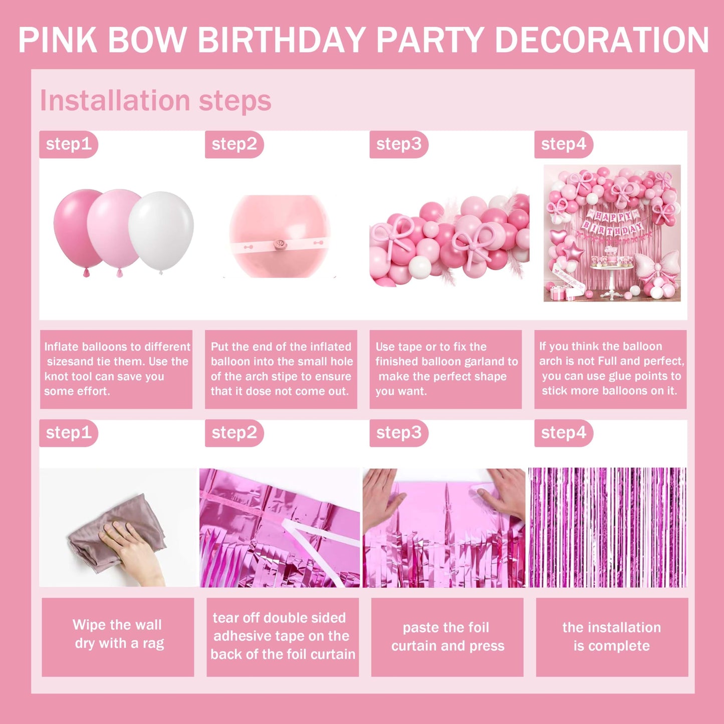 Pink Bow Birthday Decorations for Girls Women, Coquette Birthday