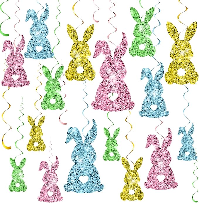 32 Pcs Easter Party Decorations Bunny Shaped Double Sided Glitter