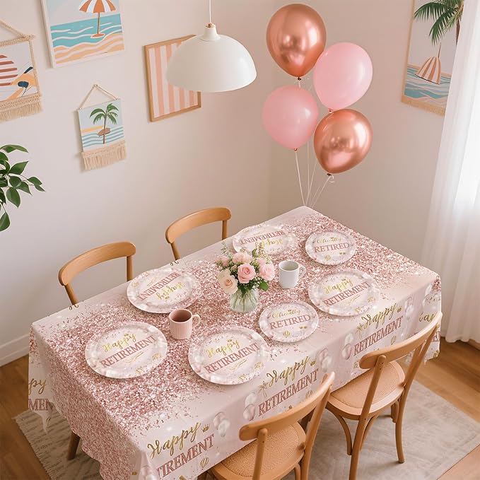 98Pcs Rose Gold Retirement Decorations Pink Happy Retirement Plates