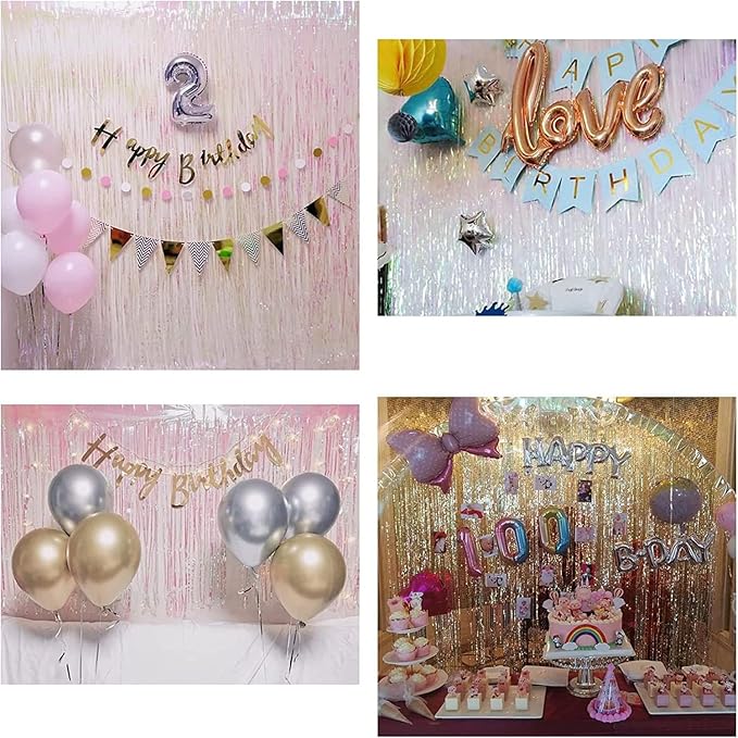 BRAVESHINE Iridescent Foil Fringe Backdrop - 2 Pack 3.2x6.5ft