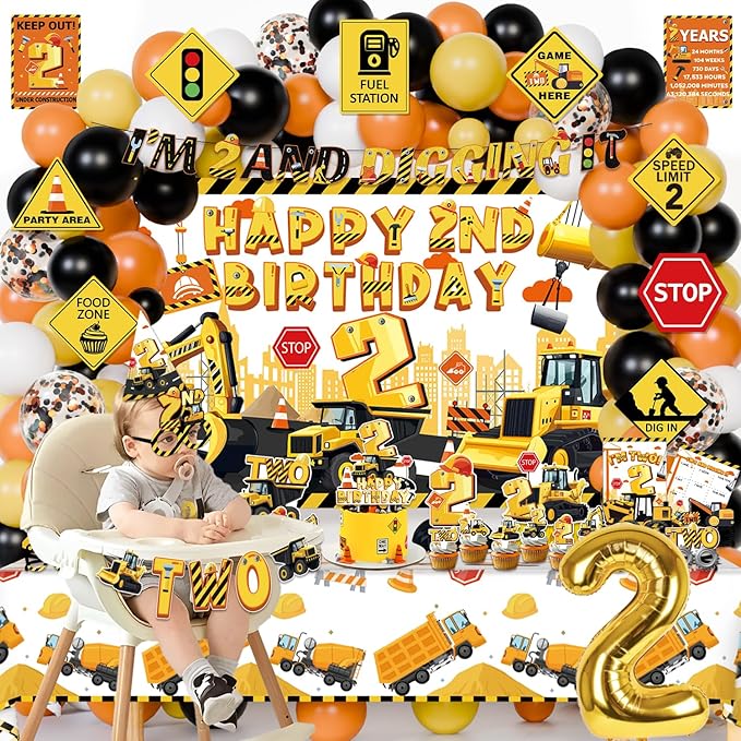 Construction Party Decorations for 2 Year Old Boy 128Pcs Truck