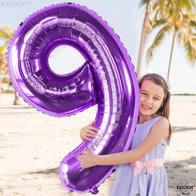 KatchOn, Giant Purple Number 9 Balloon - 40 Inch | Foil 9 Birthday