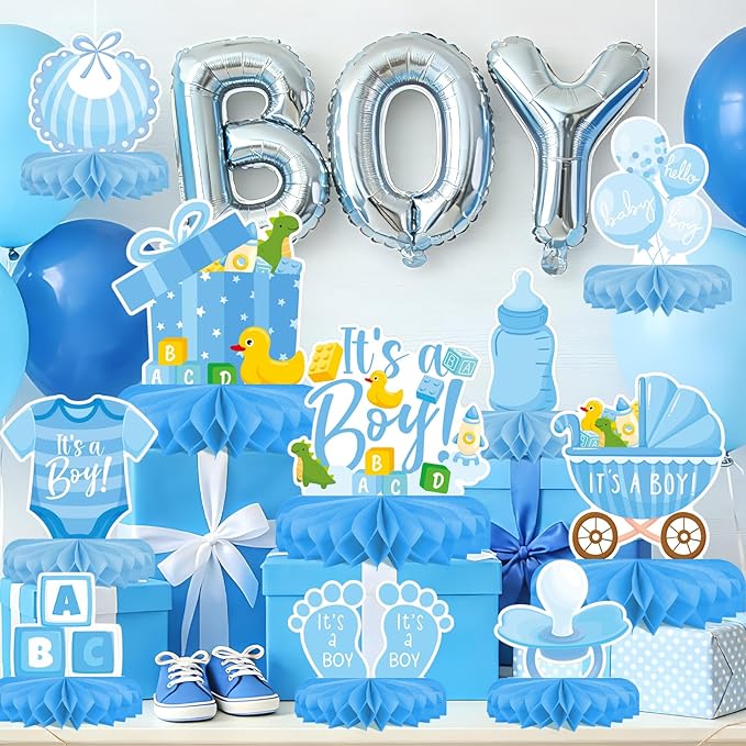 Boy Baby Shower Decorations Set - Kit with blue Honeycomb