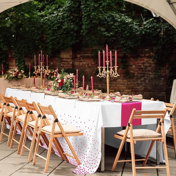 MASHAN 8Pack Disposable Plastic Party Tablecloths & Satin Table