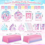 195Pcs Unicorn Birthday Party Supplies with Plates Cups Napkins