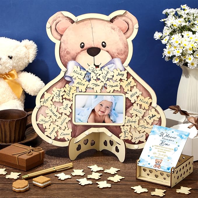 63 Pcs Bear Baby Shower Guest Book Alternatives Set Baby Shower