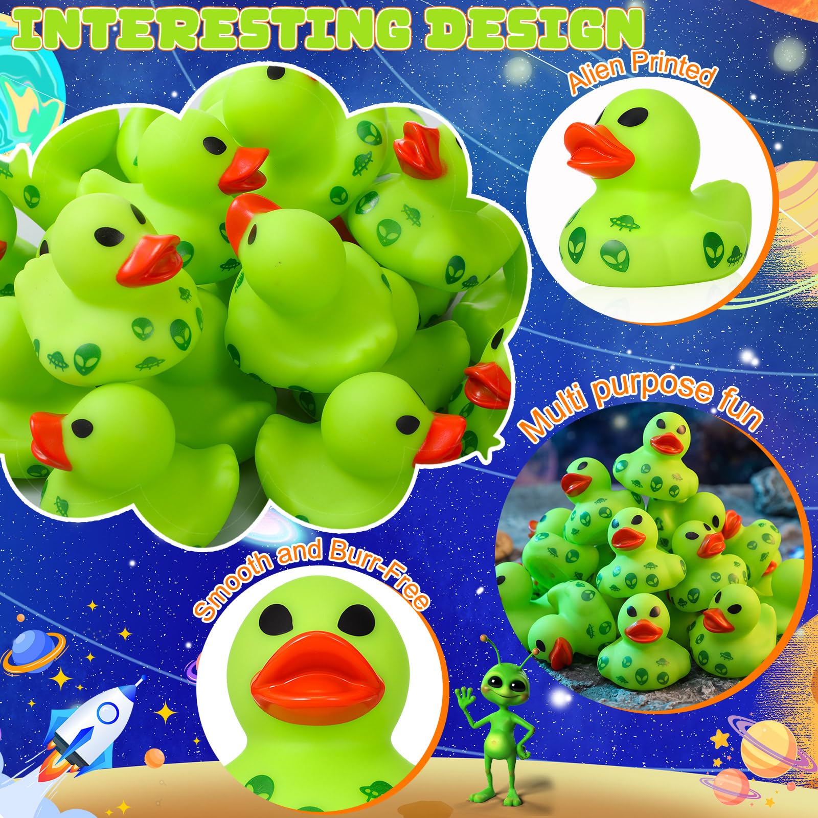 25 Pcs Mini Alien Rubber Ducks Alien Party Favors Tiny Green