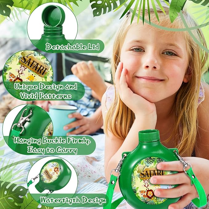Eaasty 12 Set Jungle Safari Party Supplies Kids Canteens with Strap