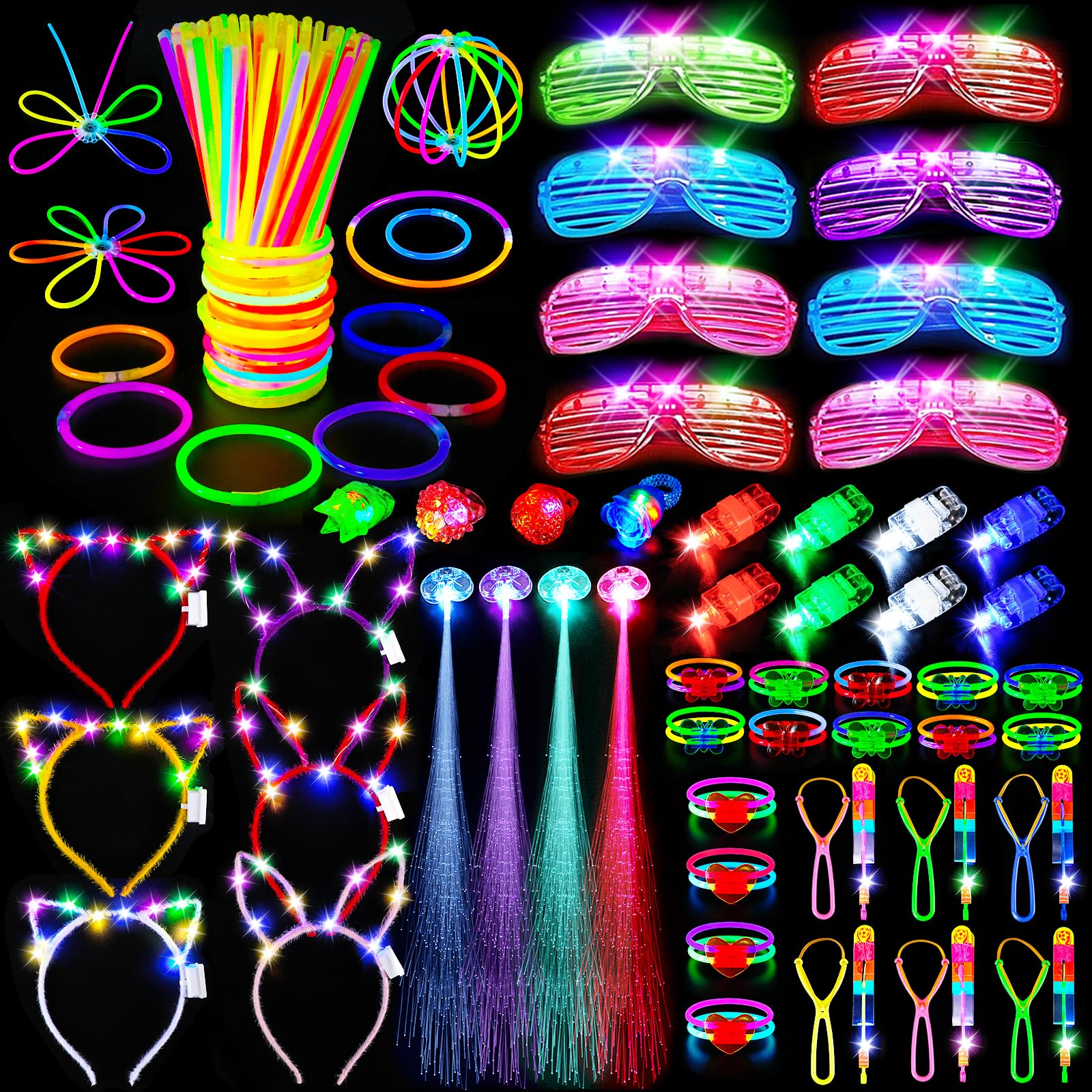 SHQDD 154PCS Glow in the Dark Party Supplies, Neon Party Accessories
