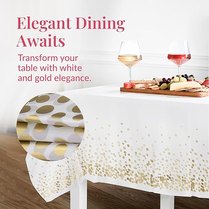 Prestee White and Gold Tablecloths, 4pk, 54x108 Inches - Party Table