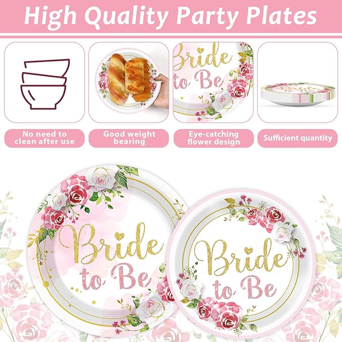 96Pcs Bridal Shower Party Decorations Floral Bride to Be Paper