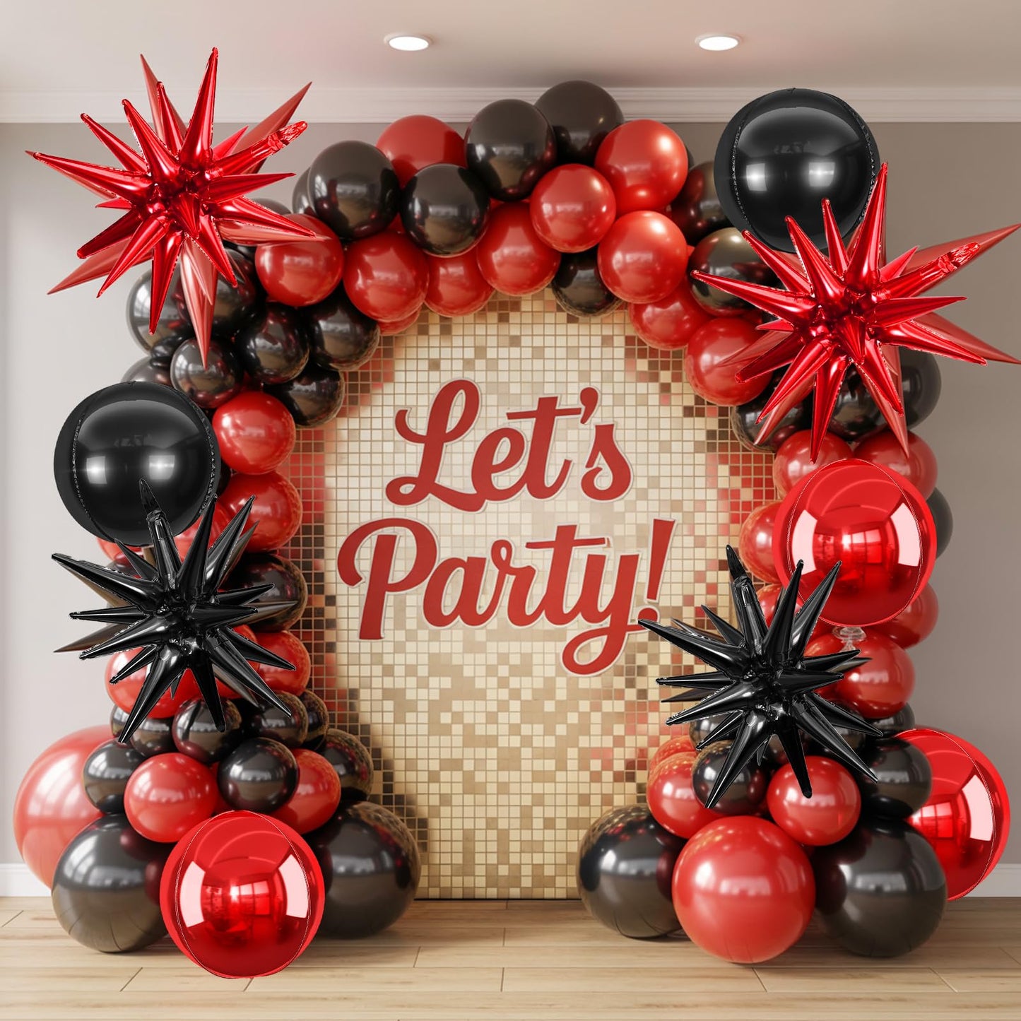 6Pcs Black Red Foil Balloons,22Inch Black Red 4D Round Ball Balloon