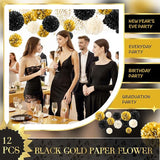 NICROLANDEE Black and Gold Party Supplies for 2026 Graduation - 12PCS