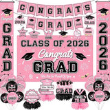Graduation Decorations 2026 Pink Graduation Party Decor Set include