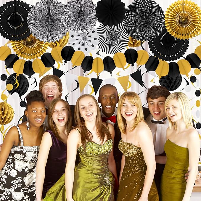 Black Gold Party Decorations, New Years Eve Party Supplies Easy