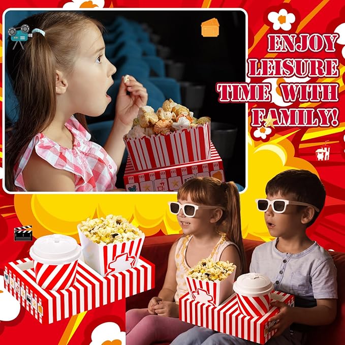 20 Pcs Movie Night Supplies Red Stripe Movie Night Paper Snack Trays