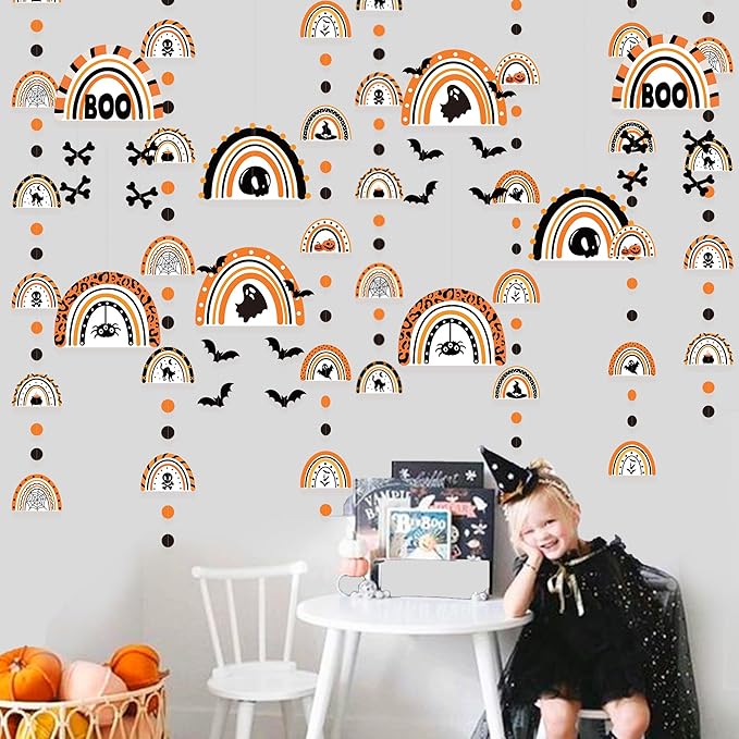Halloween Party Decoration Black Orange Spooky Rainbow Hanging