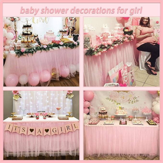 6ft Pink Tulle Table Skirt Baby Shower Tablecloth for Rectangle