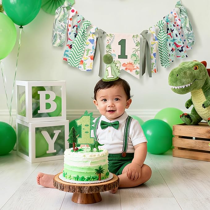 Dinosaur Theme 1st Highchair Banner Tassel Garland Dino Conical Cap