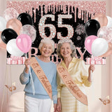 65th Birthday Decorations for Women 49pcs Black Rose Gold Black