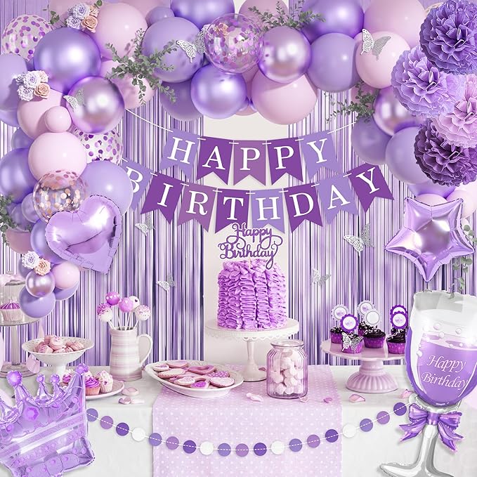 Ouddy Life Purple Birthday Party Decorations for Women Girls,