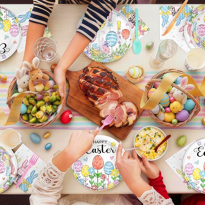168PCS Happy Easter Party Supplies Floral Egg Party Decorations