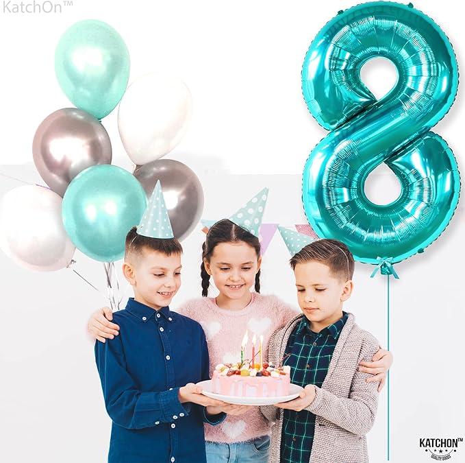 KatchOn, Giant Blue Teal Number 8 Balloons - 40 Inch || Aqua Teal