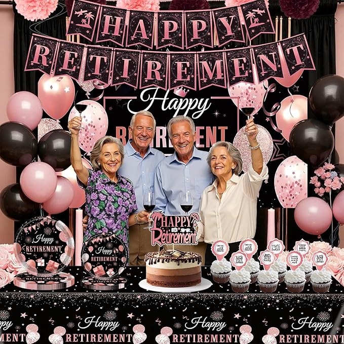 Retirement Party Decorations Rose Gold Retired Plates and Napkins