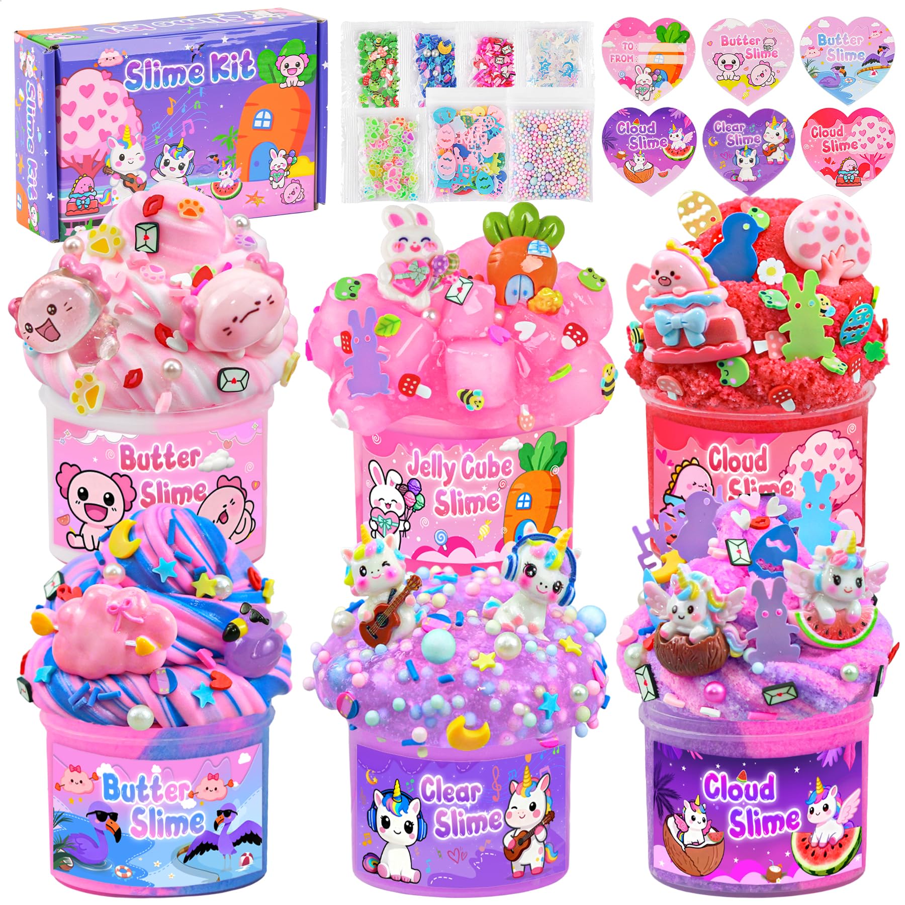 LAWOHO 6 Pack Pink Slimes, Glow in the Dark Cloud Slime kit for Girls