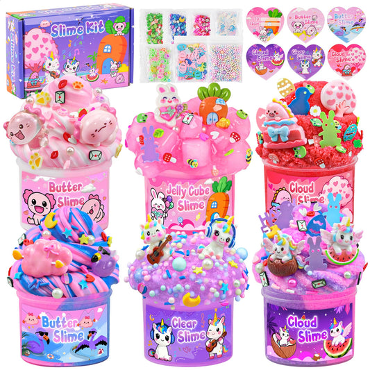 LAWOHO 6 Pack Pink Slimes, Glow in the Dark Cloud Slime kit for Girls