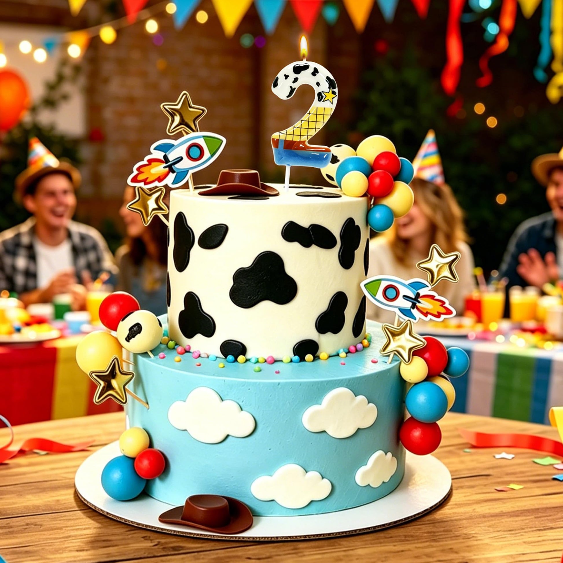Two Infinity and Beyond Cartoon Story Cake Toppers Set - Space Cowboy