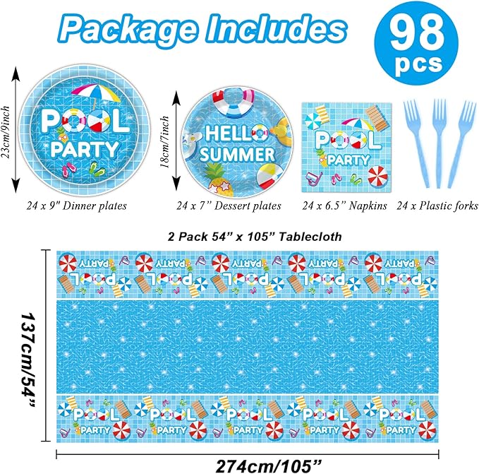 98 Pieces Pool Party Decorations Summer Beach Birthday Party