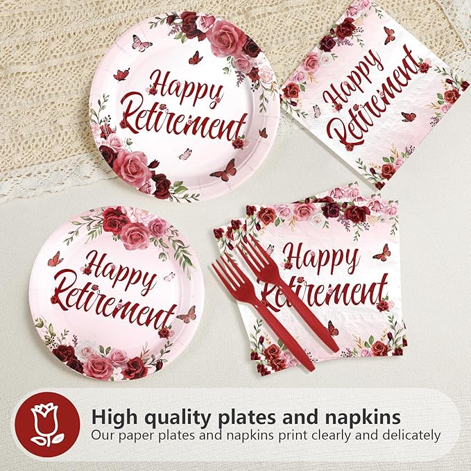 96Pcs Burgundy Retirement Party Decorations Burgundy Rose Floral