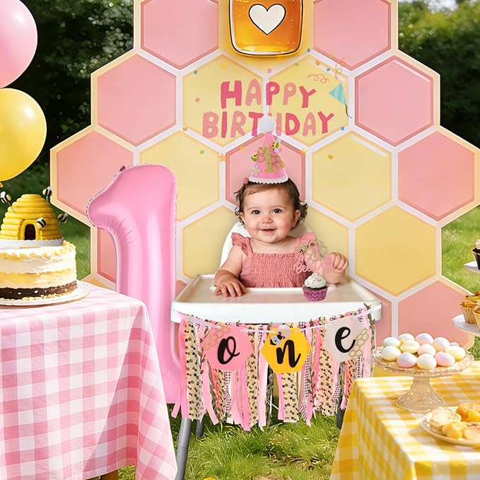 Bee Theme Highchair Banner for Baby First Birthday Party Decorations
