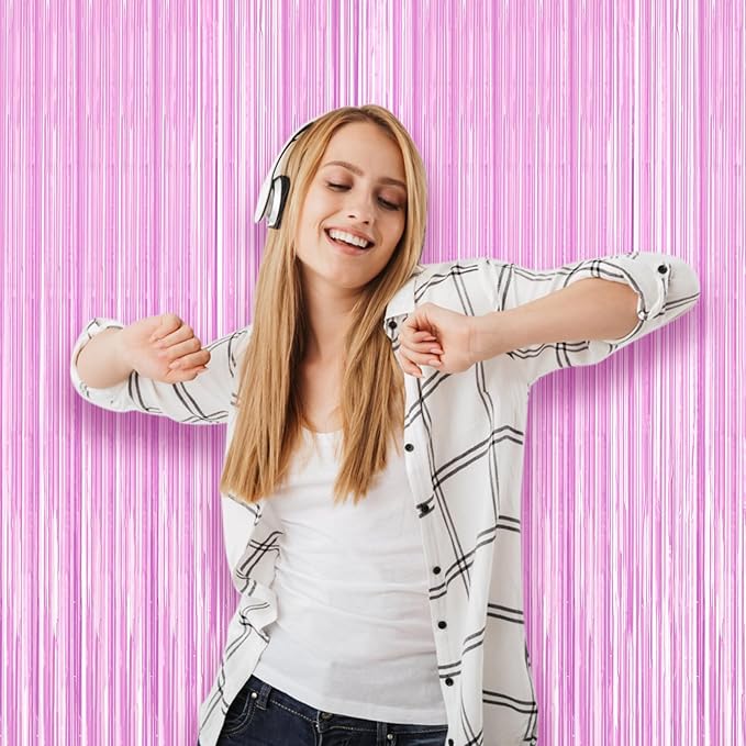 Voircoloria 3 Pack 3.3 x 8.2 ft Pastel Purple Foil Fringe Backdrop