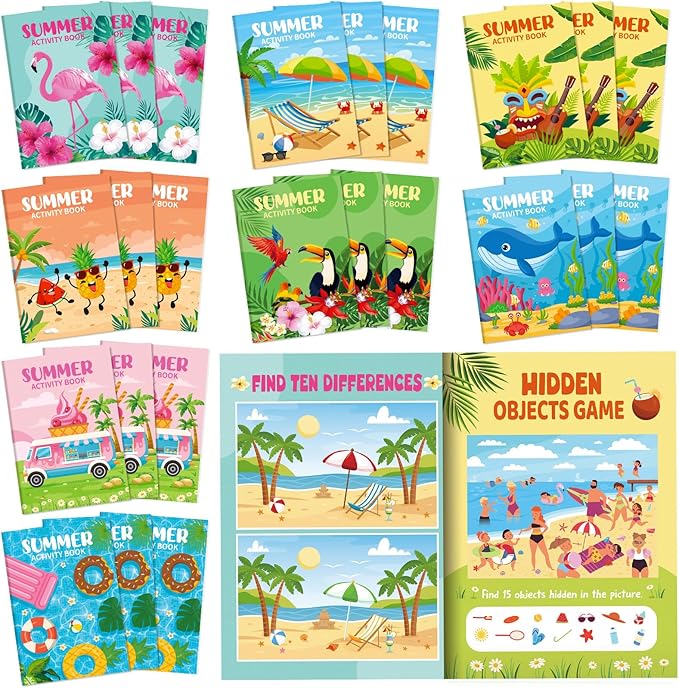 24 Pack Summer Mini Activity Books for Kids Beach Luau Party Favors