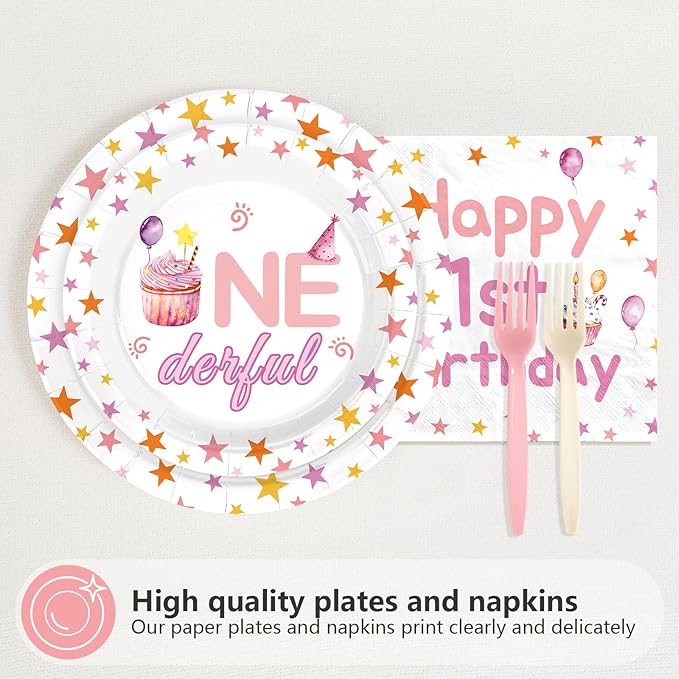 96 Pcs Pink First Birthday Party Decorations Sweet One Happy 1st