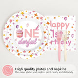 96 Pcs Pink First Birthday Party Decorations Sweet One Happy 1st