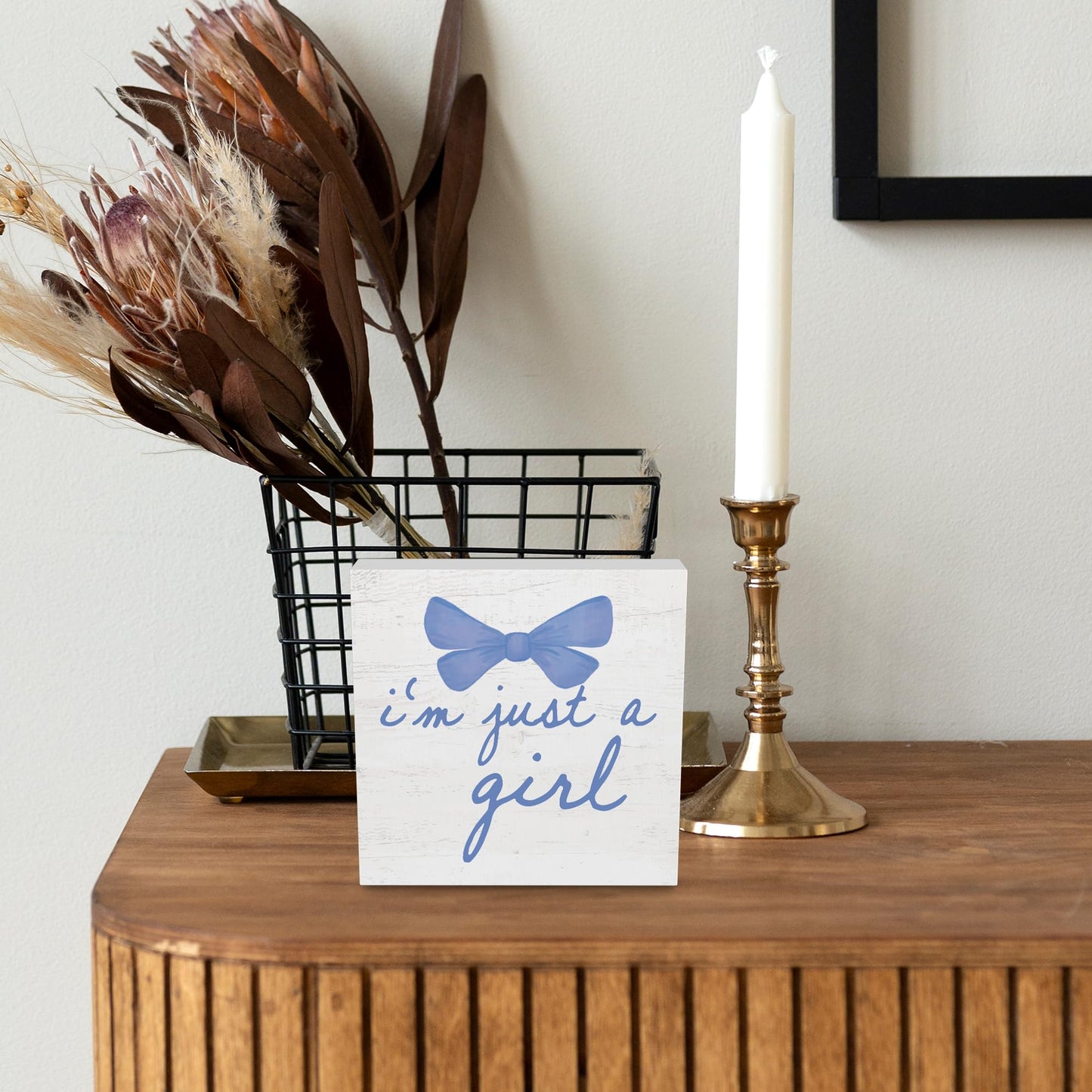 CUANFDDSF Trendy Blue Bow Coquette Room Decor Wooden Box Sign,