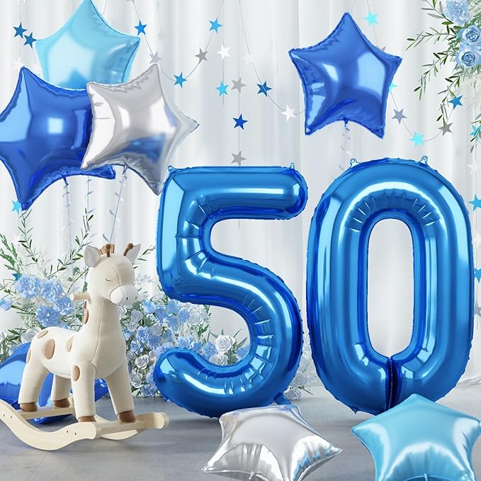 50th Birthday Balloon for Men, 40 Inch Royal Dark Navy Blue Number 50